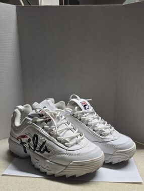 Fila White Leather Chunky Sneakers with Script Logo